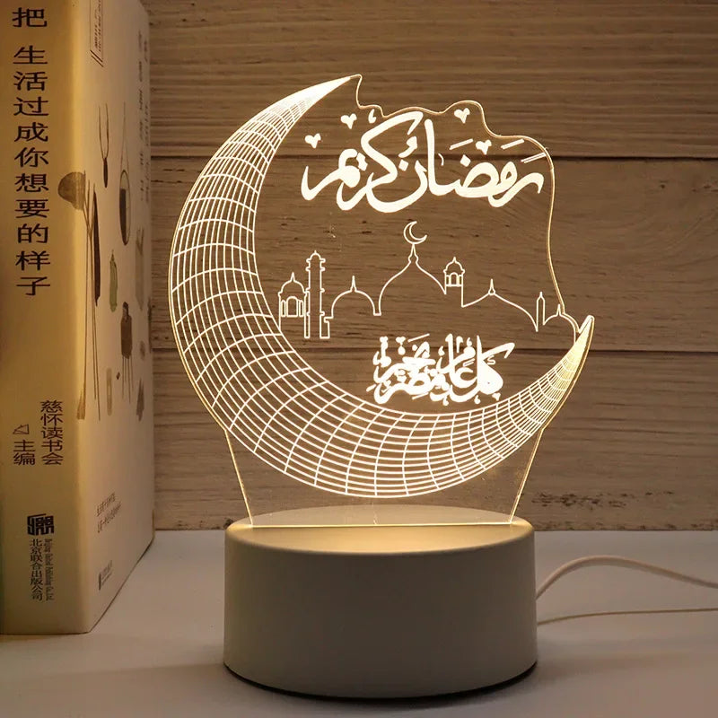 EID Mubarak Decor Lights Moon Castle 3D LED Night Light Gurbang Kareem Table Ornaments Ramadan Decoration for Home Eid Al Adha