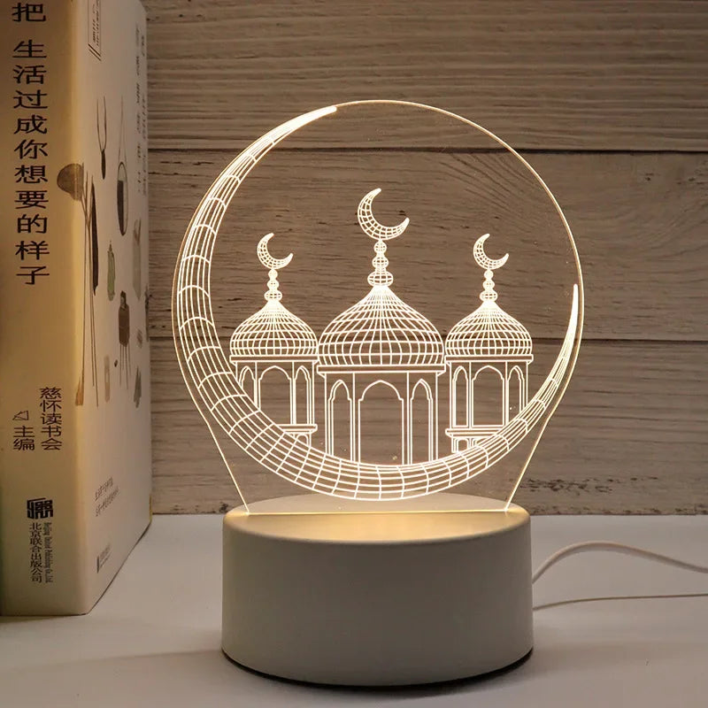 EID Mubarak Decor Lights Moon Castle 3D LED Night Light Gurbang Kareem Table Ornaments Ramadan Decoration for Home Eid Al Adha