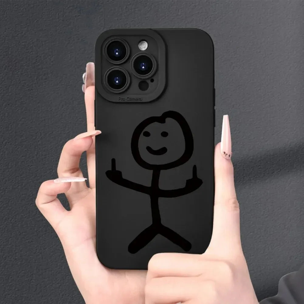 Angel Eye Black Stickman Painted Luxury Fashion Phone Case for iPhone 16 15 14 13 12 11 Plus Pro Max