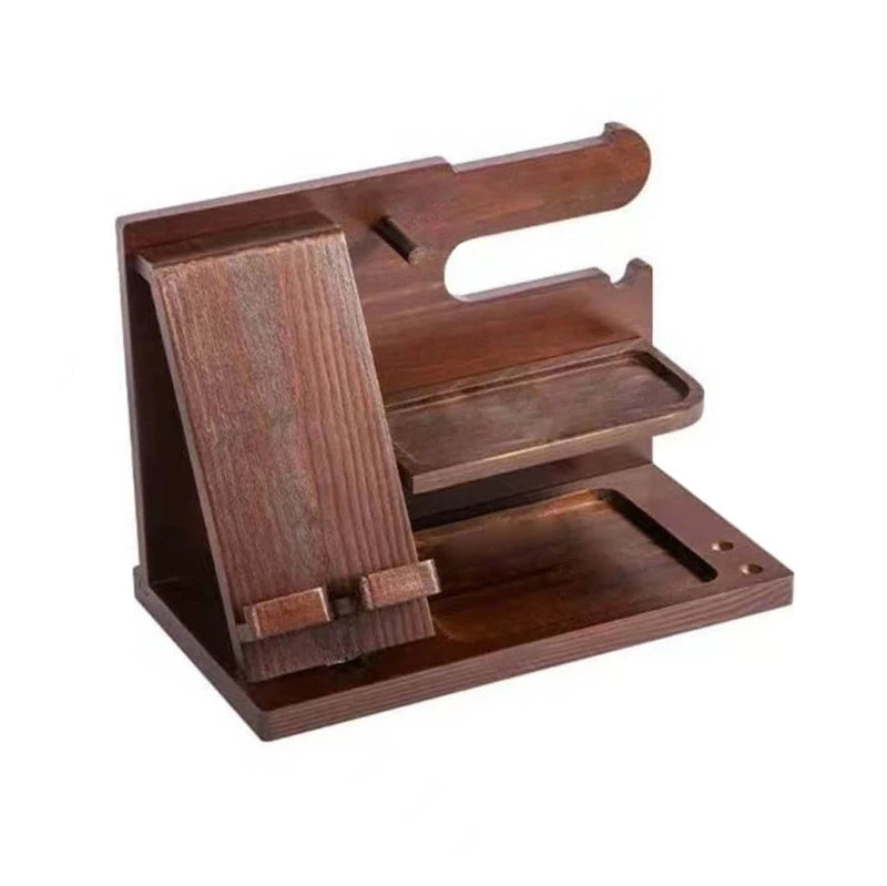 Wood Phone Docking Station Key Holder Wallet Stand Jewelry Watch Organizer Desk Accessories