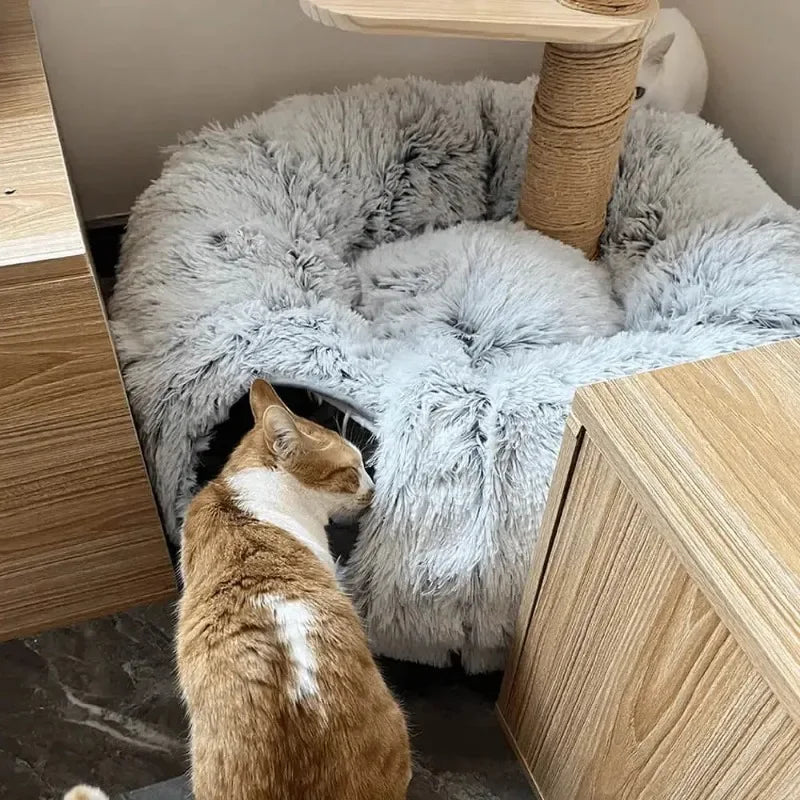 Plush Cat Bed with Tunnel