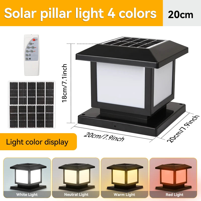 Timed LED Solar Pillar Light Waterproof Solar Lights Outdoor Remote Control