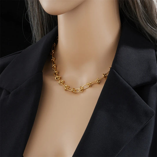 Stainless Steel Gold Silver Color Twist Knot Necklace Bracelets