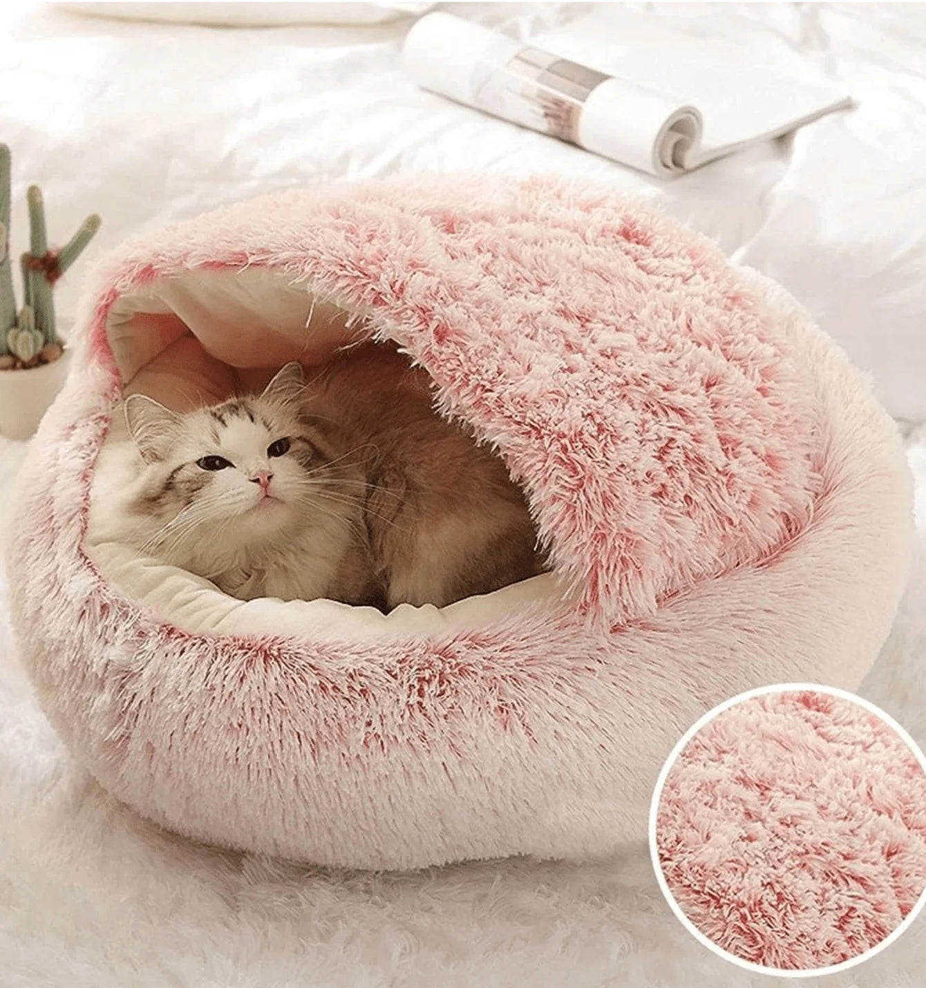 Soft Plush Pet Bed with Cover Round