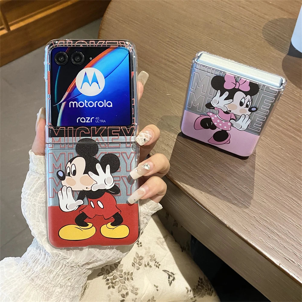 Phone Case For Motorola Razr 50 Ultra 2024 Moto Razr50 40Ultra Shockproof Folding Hard Acrylic Back Cover Mickey Minnie