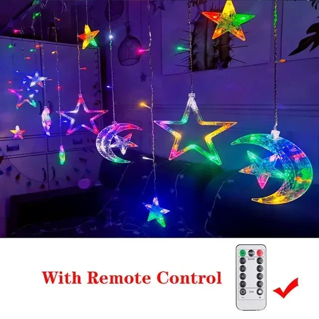 Star Moon Led Curtain Garland String Light EID Mubarak Ramadan Decoration