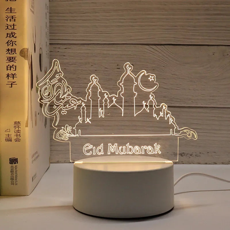 EID Mubarak Decor Lights Moon Castle 3D LED Night Light Gurbang Kareem Table Ornaments Ramadan Decoration for Home Eid Al Adha