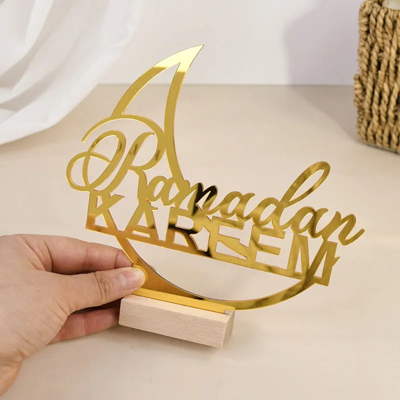 Eid Mubarak Moon Castle Acrylic Table Ornaments with Wooden Base 2025