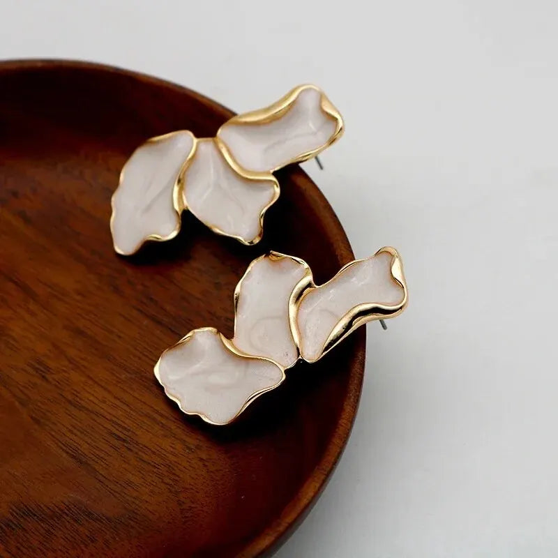 Metal Flower Cream Epoxy Earring Stud