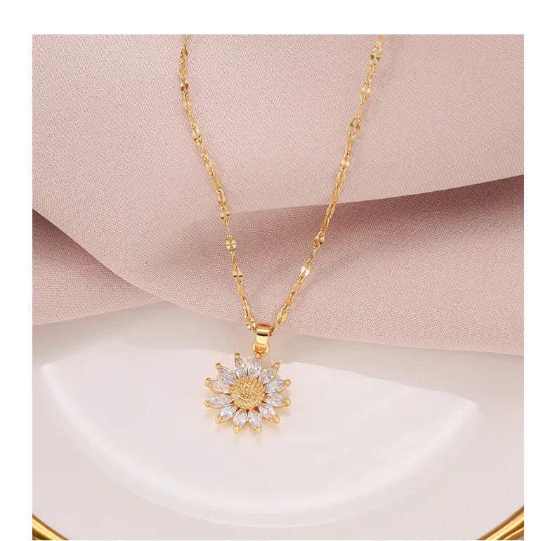 Gold Plated Sunflower Necklace Jewelry