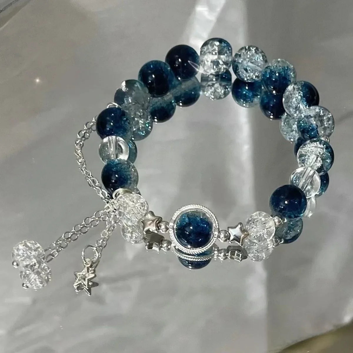 Fantasy Blue Crystal Beads Elastic Rope Bracelet