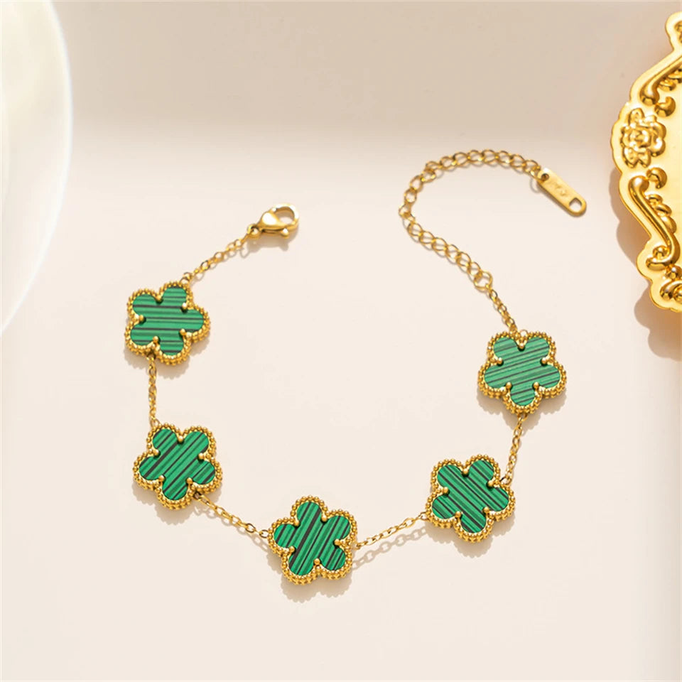 Stainless Steel Gold Plated Clover Charm Bracelet