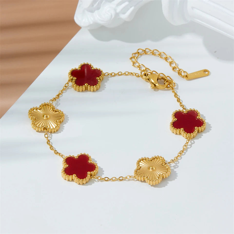 Stainless Steel Gold Plated Clover Charm Bracelet