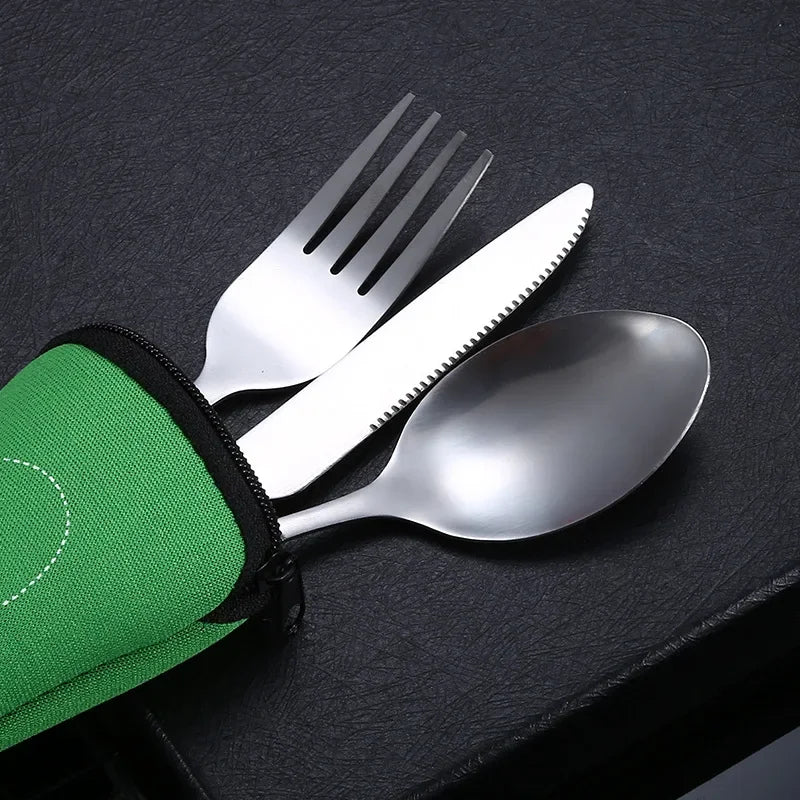 4Pcs/3Pcs Set Dinnerware Portable Printed Knifes Fork Spoon Stainless Steel Tableware with Bag