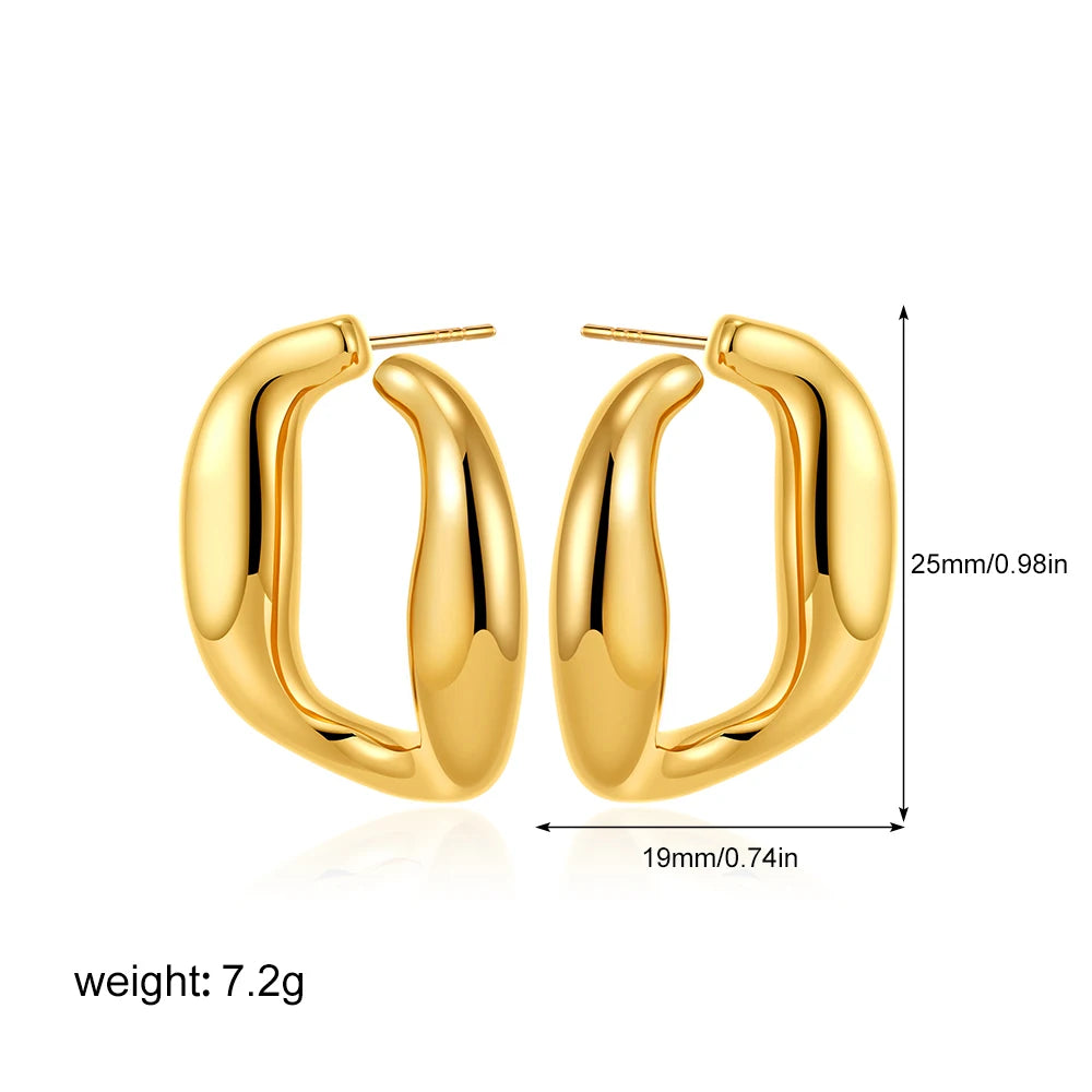 Geometric Stainless Steel Gold Sliver Color Bilayer Stud Earring