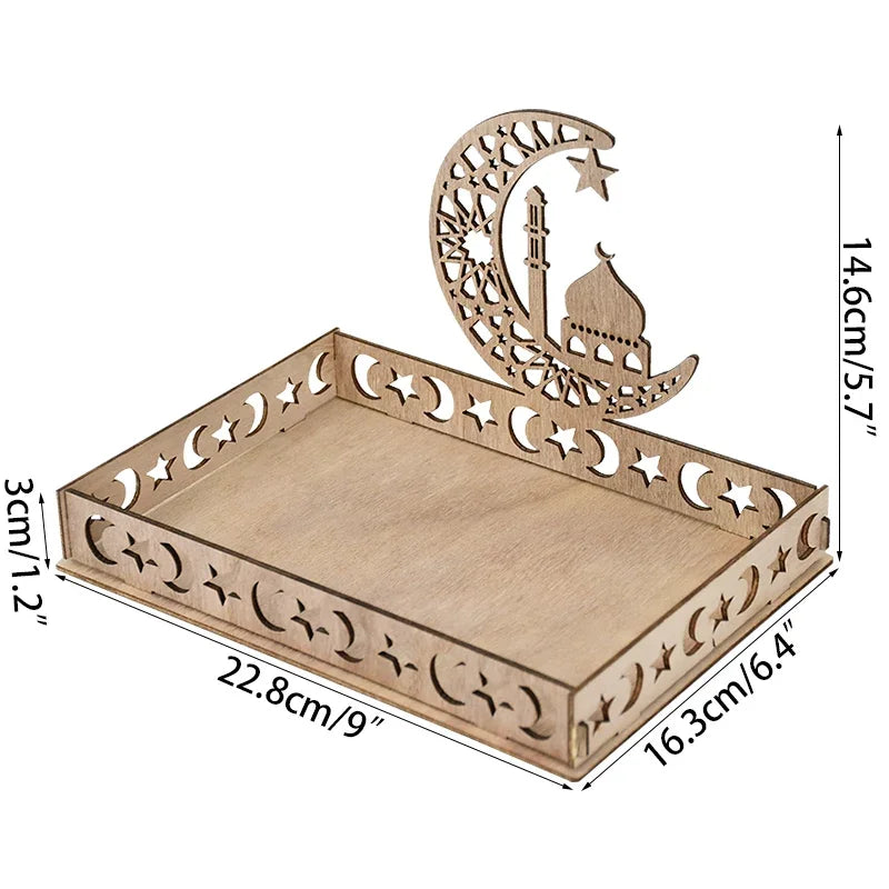 2025 20cm Ramadan Kareem Table Decorations Wooden Food Tray