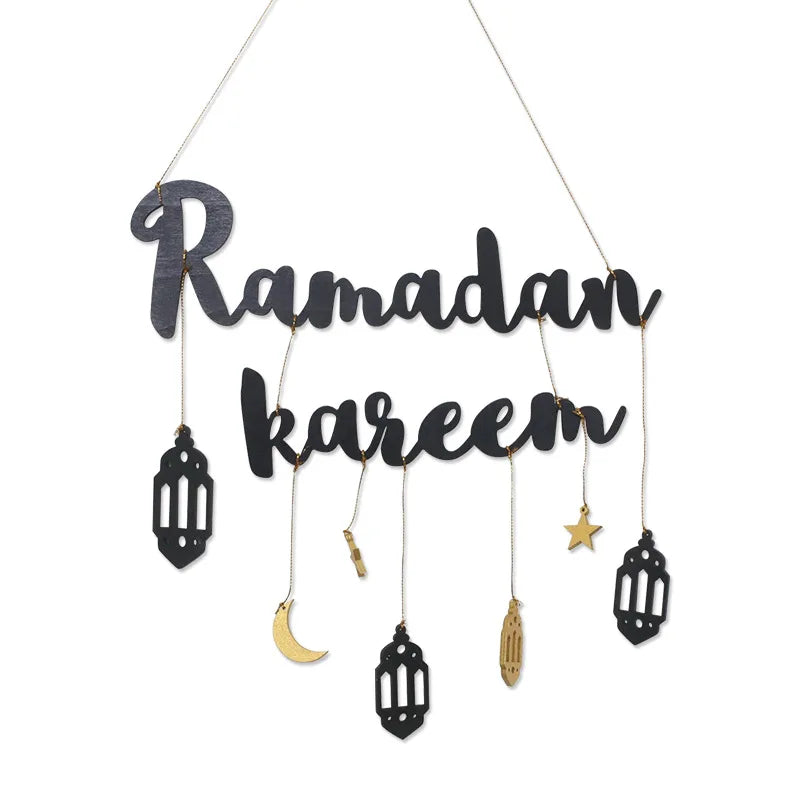 Gold Black Ramadan Kareem Wooden Wall Pendant