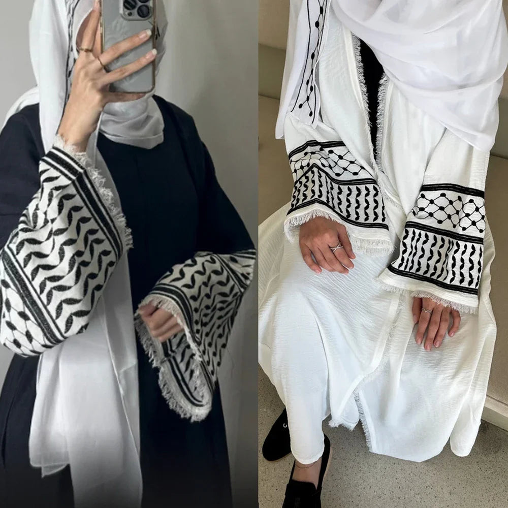 new Soft Crepe Embroidery Palestine Keffiyeh Abaya