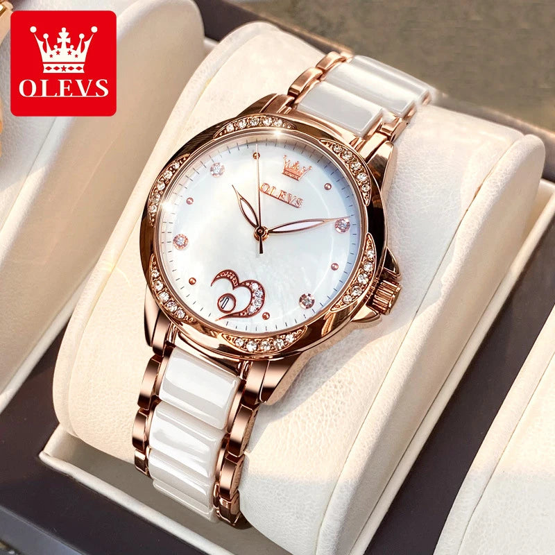 OLEVS Automatic Mechanical Women Watches Ladies Creative Ceramics Steel