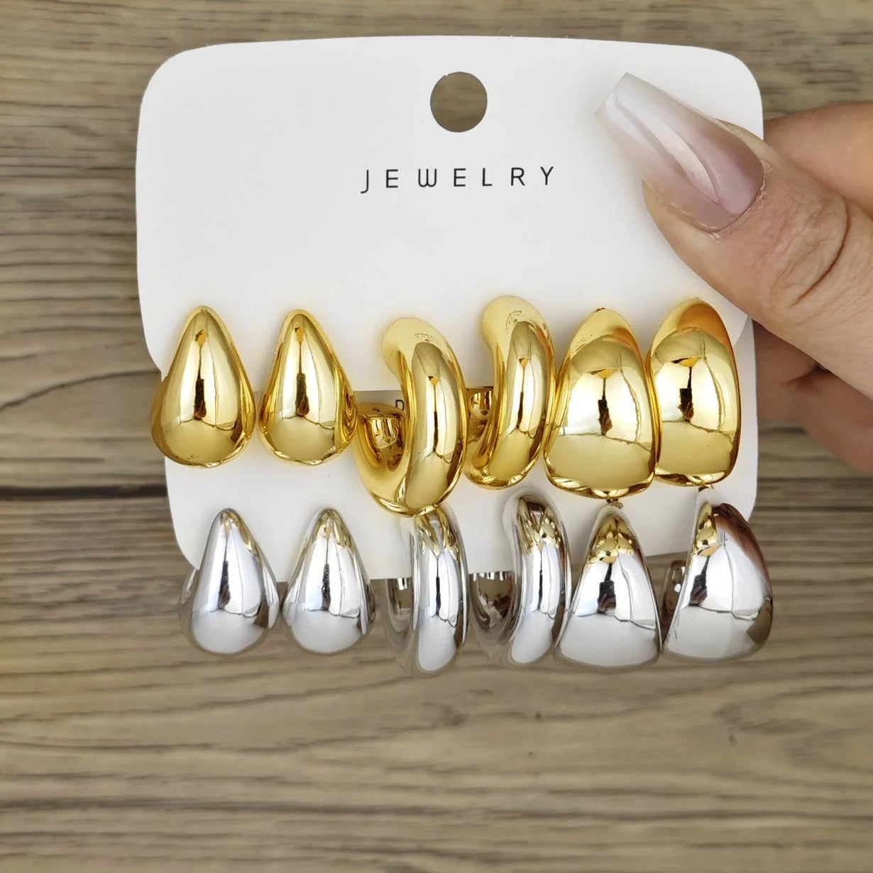 6pcs Chunky Gold/Selver Earring Set