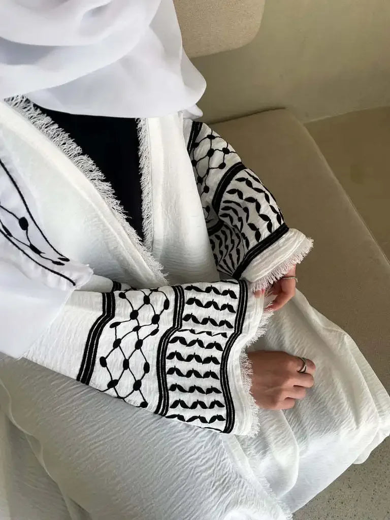 new Soft Crepe Embroidery Palestine Keffiyeh Abaya