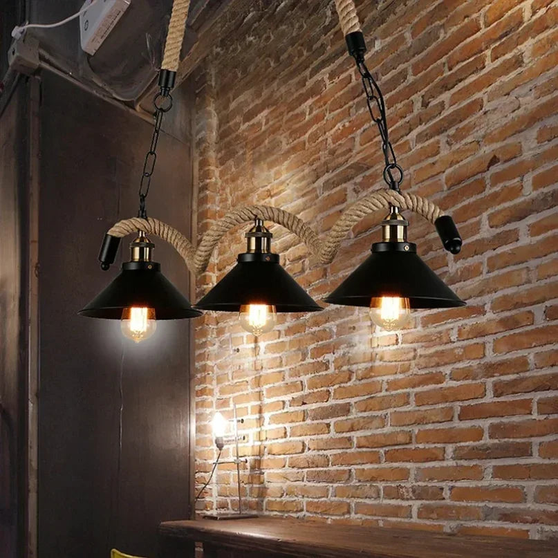 Industrial Rustic Pendant Lights Hemp Rope Indoor