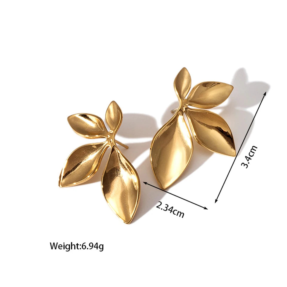 Fashion Stainless Steel Leaves Flower Stud Earrings