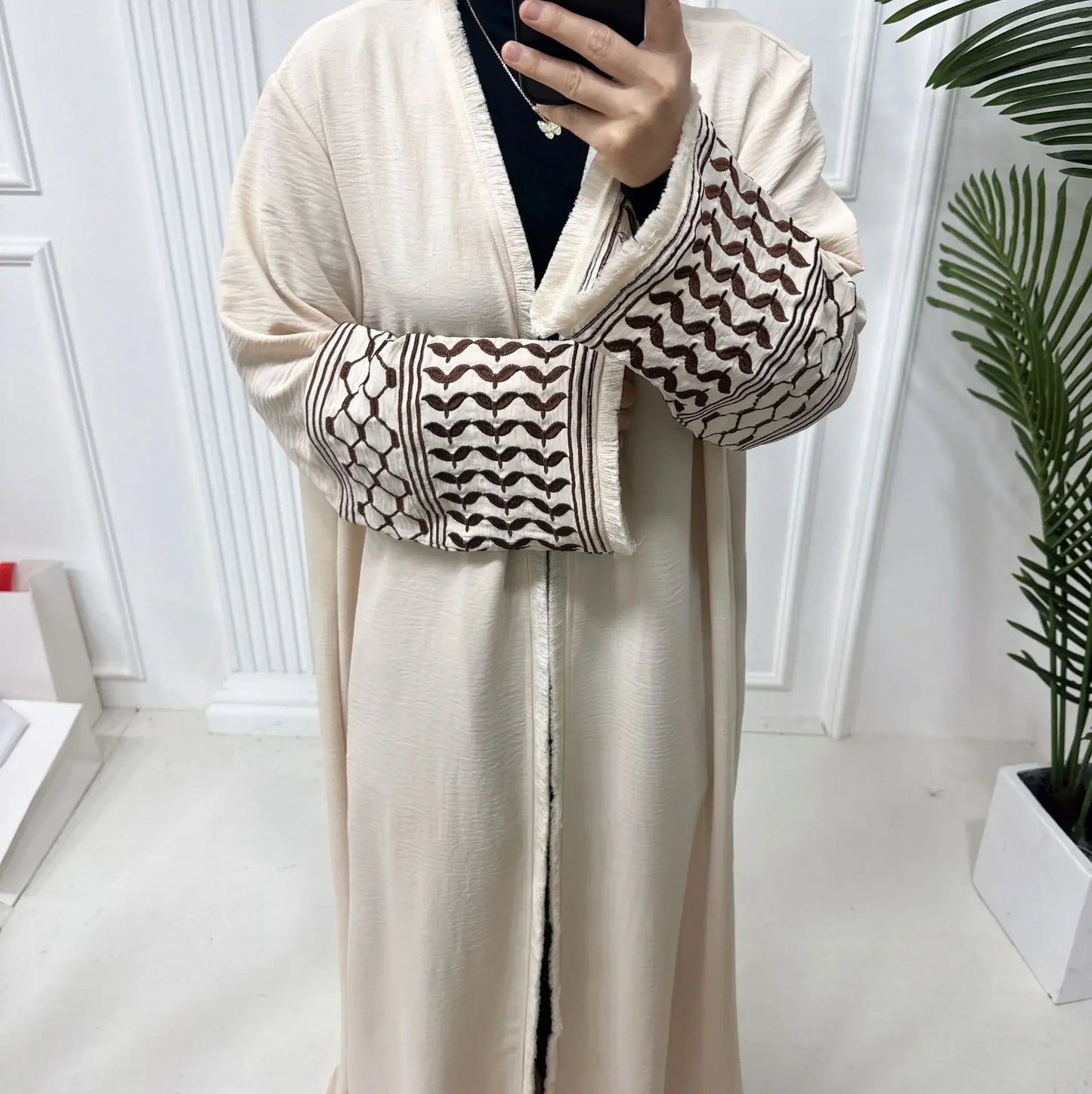 new Soft Crepe Embroidery Palestine Keffiyeh Abaya