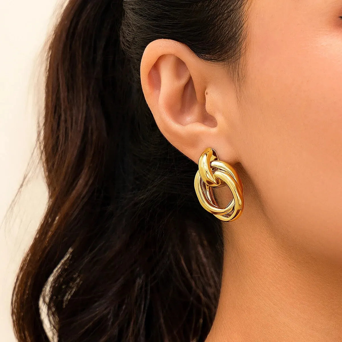 Classic Trendy Gold Color Geometric Stud Earrings