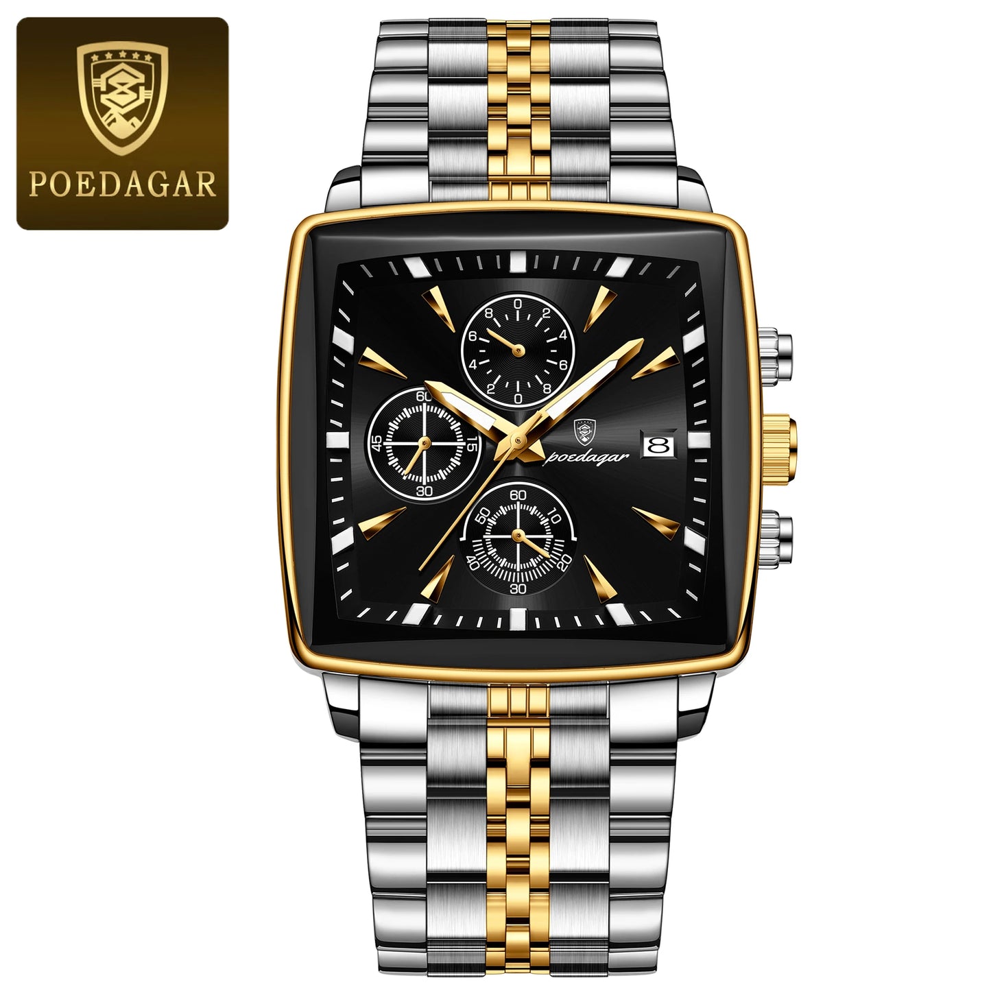 POEDAGAR Luxury Square Sport Man Wristwatch Waterproof