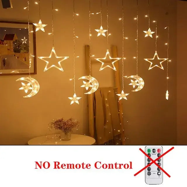 Star Moon Led Curtain Garland String Light EID Mubarak Ramadan Decoration