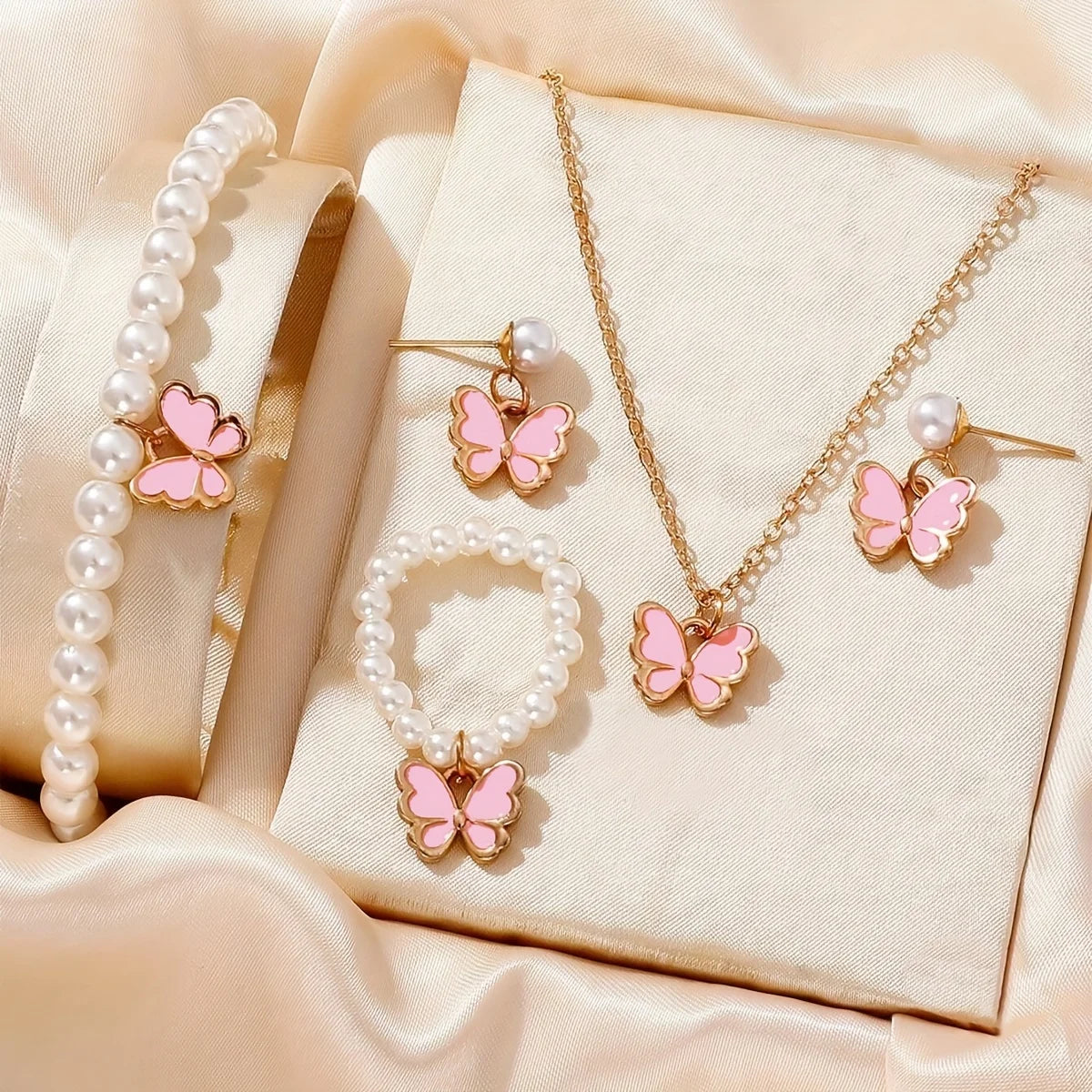 Five-petal Flower Five-leaf Clover Bracelet Earrings Necklace Three-piece set