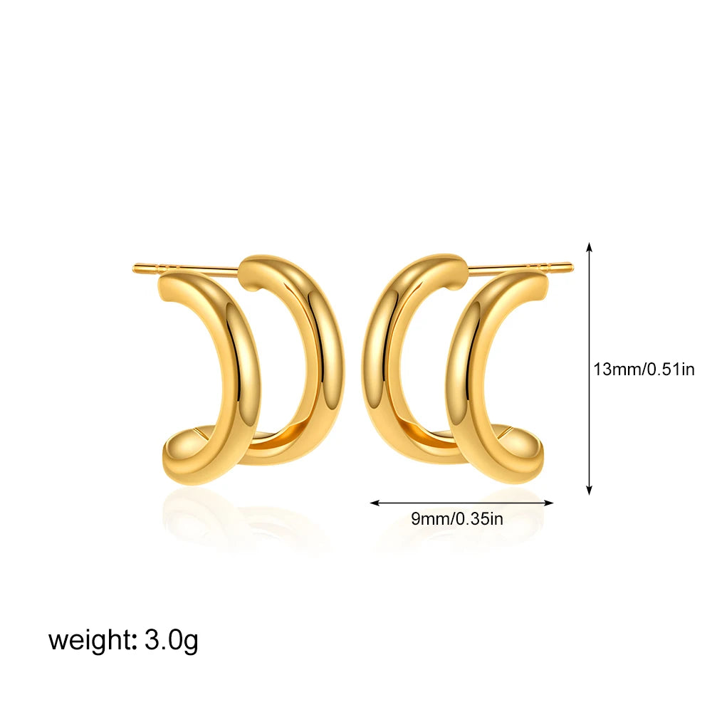 Geometric Stainless Steel Gold Sliver Color Bilayer Stud Earring