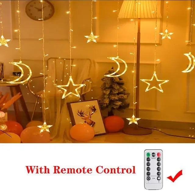 Star Moon Led Curtain Garland String Light EID Mubarak Ramadan Decoration