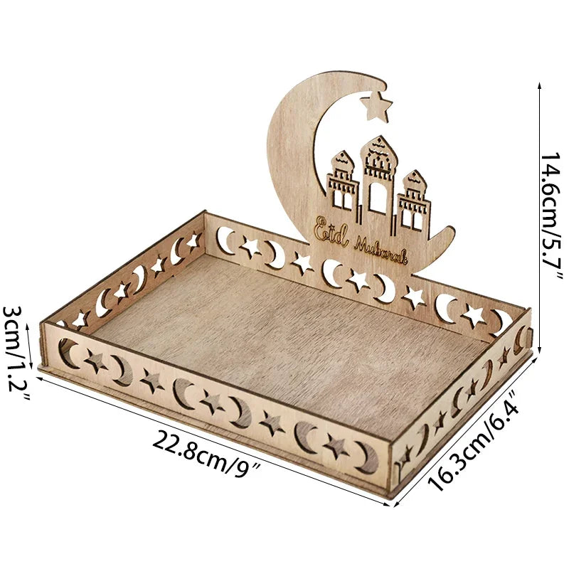 2025 20cm Ramadan Kareem Table Decorations Wooden Food Tray