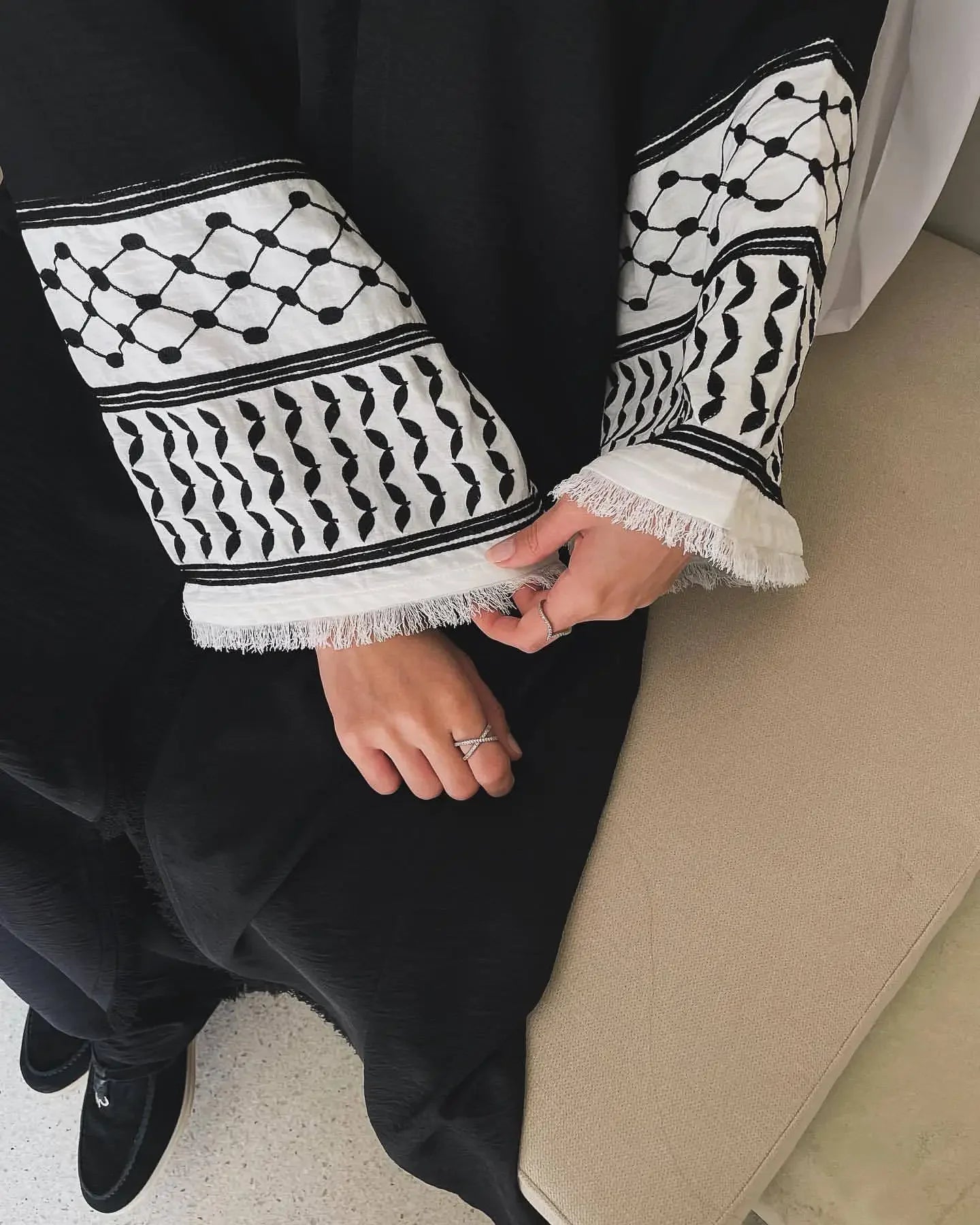 Open Abaya Palestine Keffiyeh Embroidery Muslim Luxury