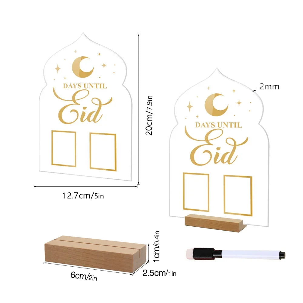 Reusable Acrylic Ramadan Calendar Board Wooden Base Table Ornament with Pen