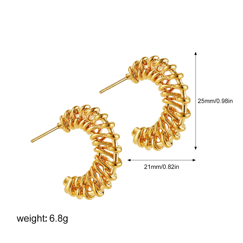 Geometric Stainless Steel Gold Sliver Color Bilayer Stud Earring