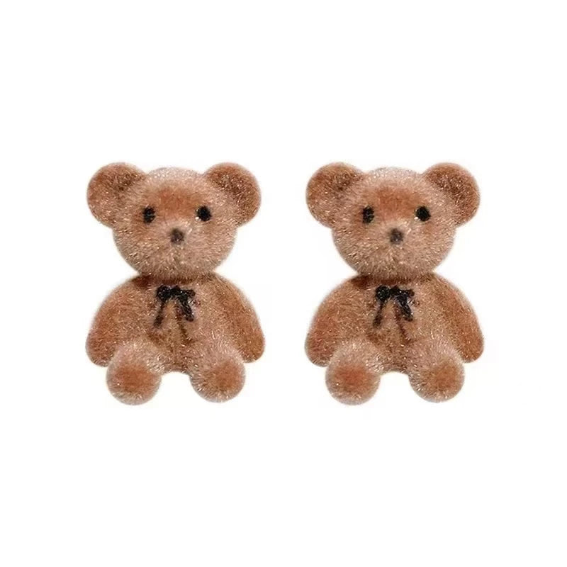 Cute Flocking Plush Rabbit Bear Stud Earrings