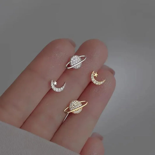 Simple Piercing Stud Earrings for Women Star Moon