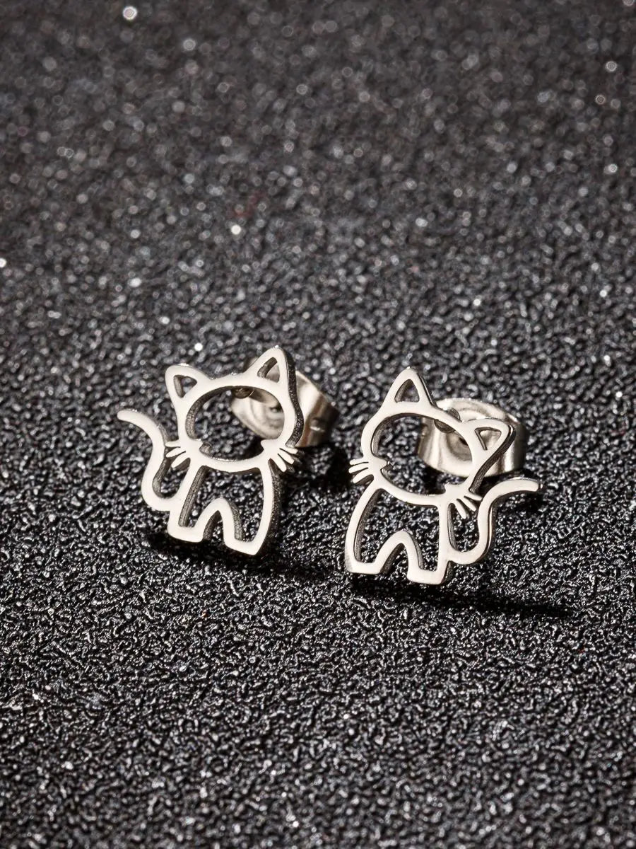 1 Pair Cute Cat Stainless Steel Stud Earrings