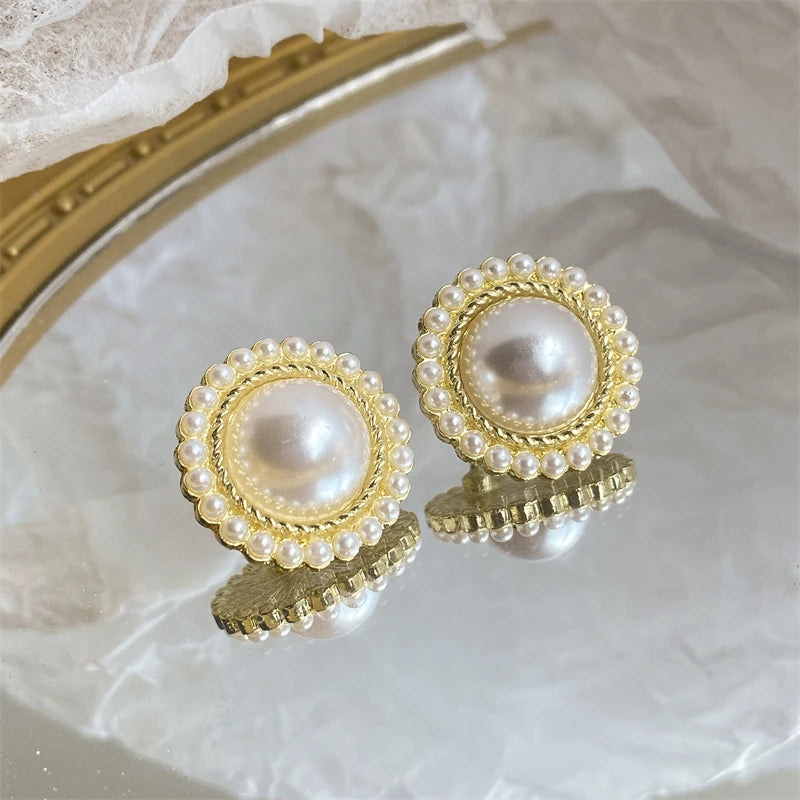 Shiny Imitation Pearl Stud Earrings Fashion