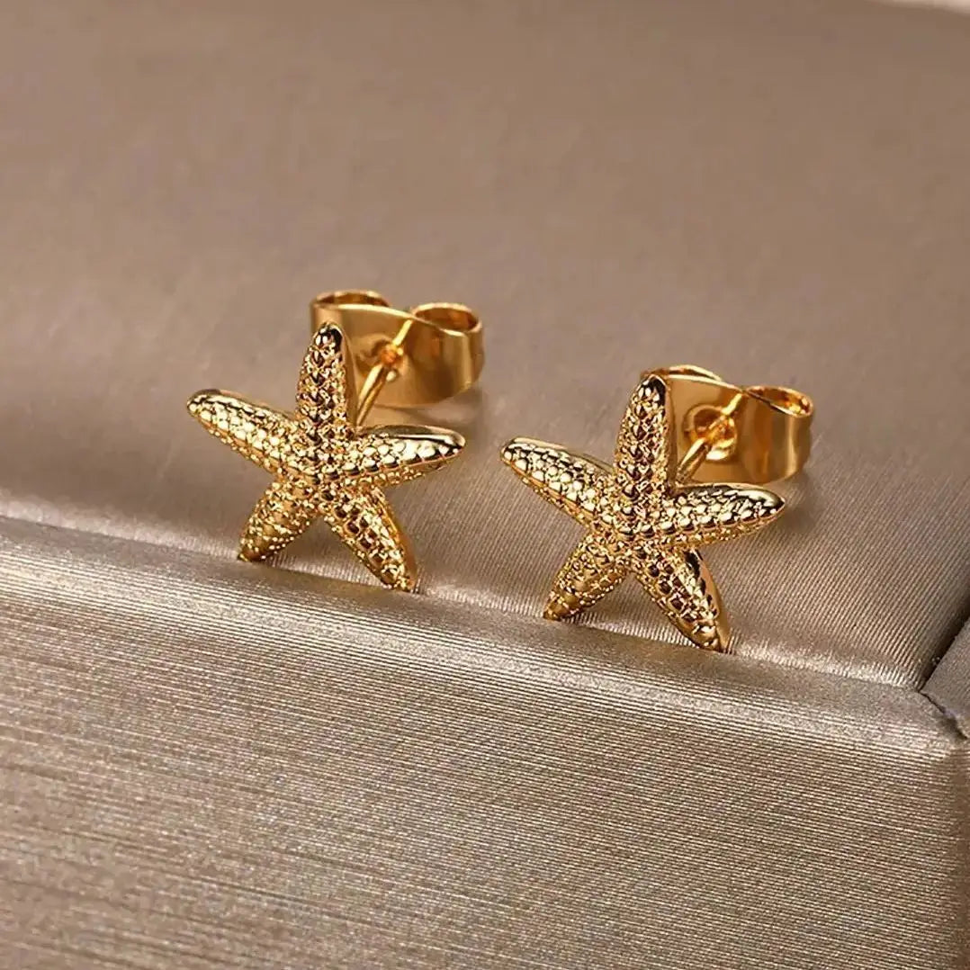 Vintage Summer Starfish Stainless Steel Stud Earrings