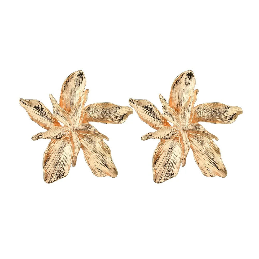 Large Flower Stud Earring Trendy Alloy Gold Color Earrings