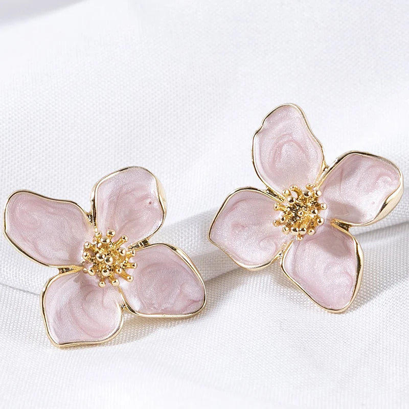 Flower Earrings Stud Pink White Flowers