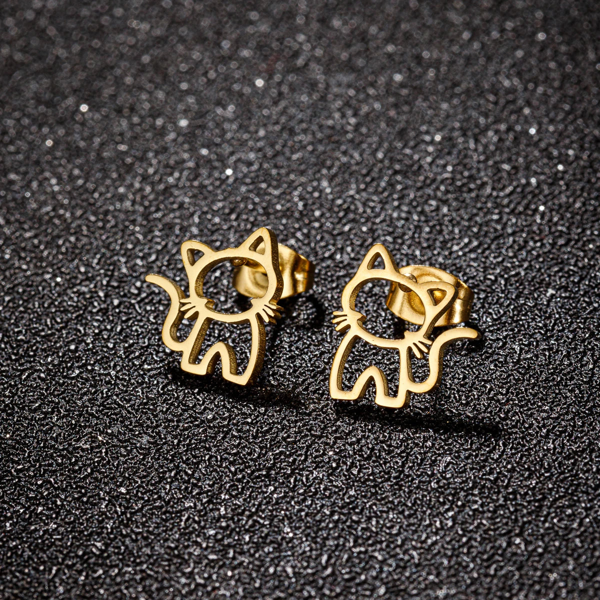 1 Pair Cute Cat Stainless Steel Stud Earrings