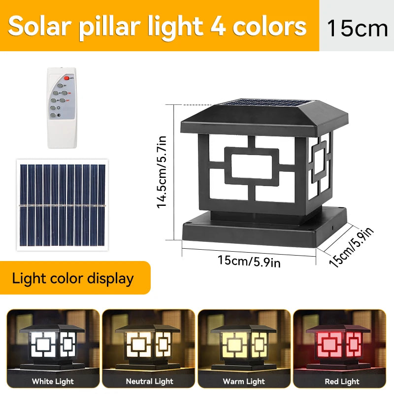 Timed LED Solar Pillar Light Waterproof Solar Lights Outdoor Remote Control