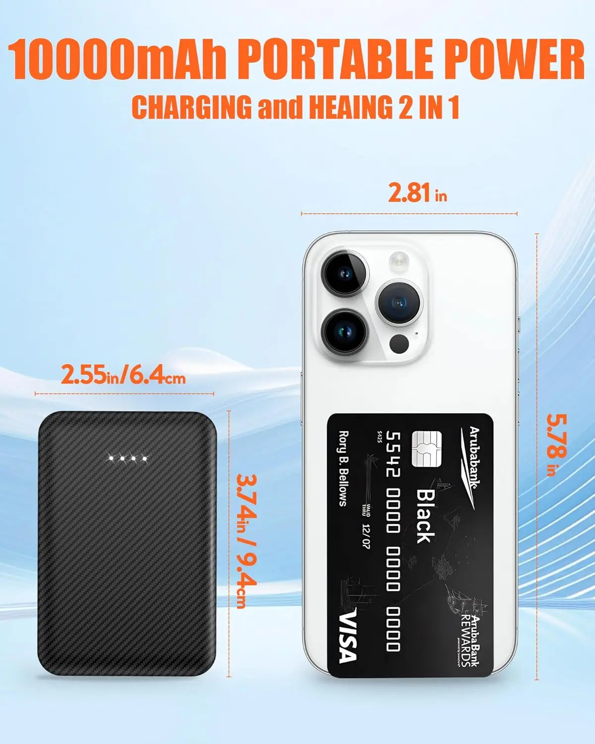 50000mAh Portabl Heating Mobile Power for Heated Vest Jacket Gloves with 5V 3A Fast Charging Phone Portable Charger