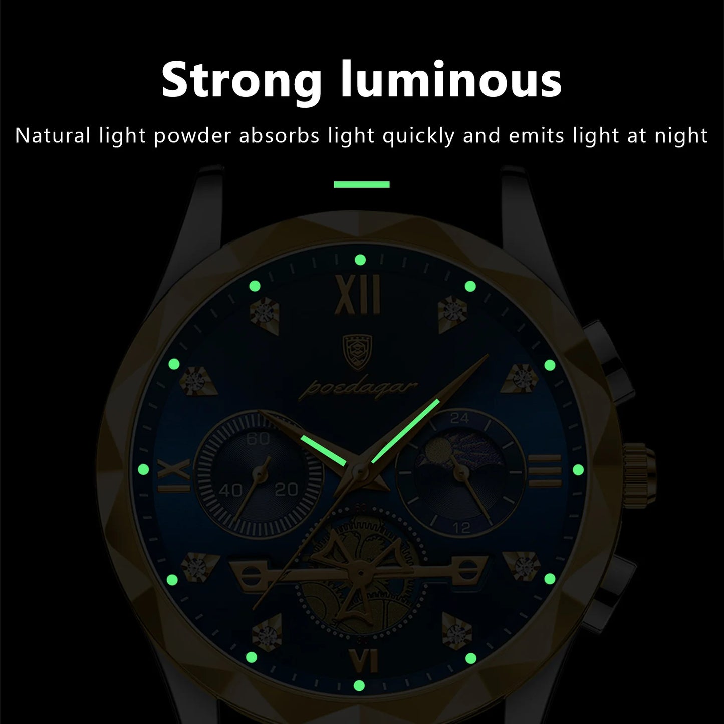 POEDAGAR Luxury Man Wristwatch Waterproof Luminous Chronograph Watch