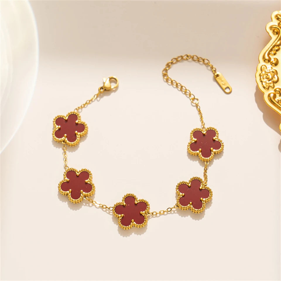 Stainless Steel Gold Plated Clover Charm Bracelet